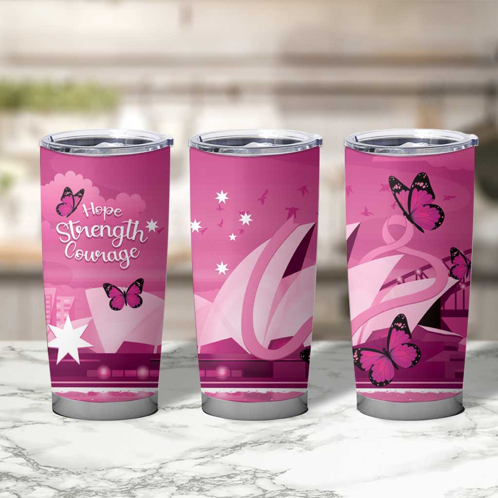 Australia Breast Cancer Awareness Tumbler Cup Sydney Opera House Butterfly Pink Ribbon - Aussie Hoodie