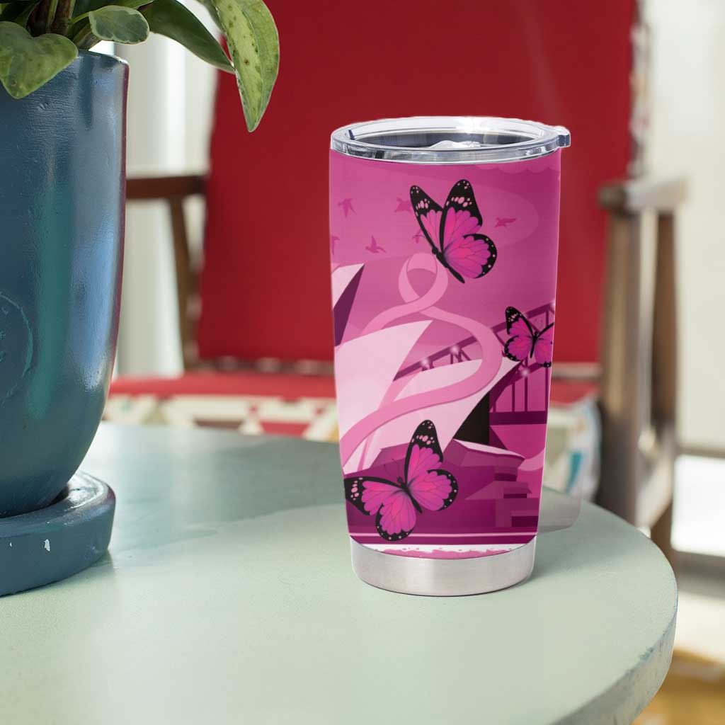 Australia Breast Cancer Awareness Tumbler Cup Sydney Opera House Butterfly Pink Ribbon - Aussie Hoodie
