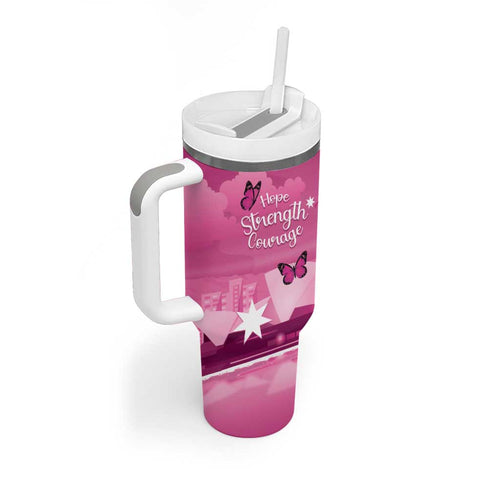 Australia Breast Cancer Awareness Tumbler With Handle Sydney Opera House Butterfly Pink Ribbon - Aussie Hoodie