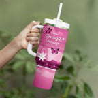 Australia Breast Cancer Awareness Tumbler With Handle Sydney Opera House Butterfly Pink Ribbon - Aussie Hoodie