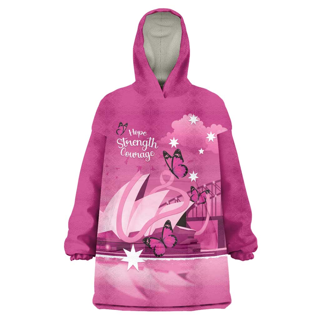Personalised Australia Breast Cancer Awareness Wearable Blanket Hoodie Sydney Opera House Butterfly Pink Ribbon - Aussie Hoodie