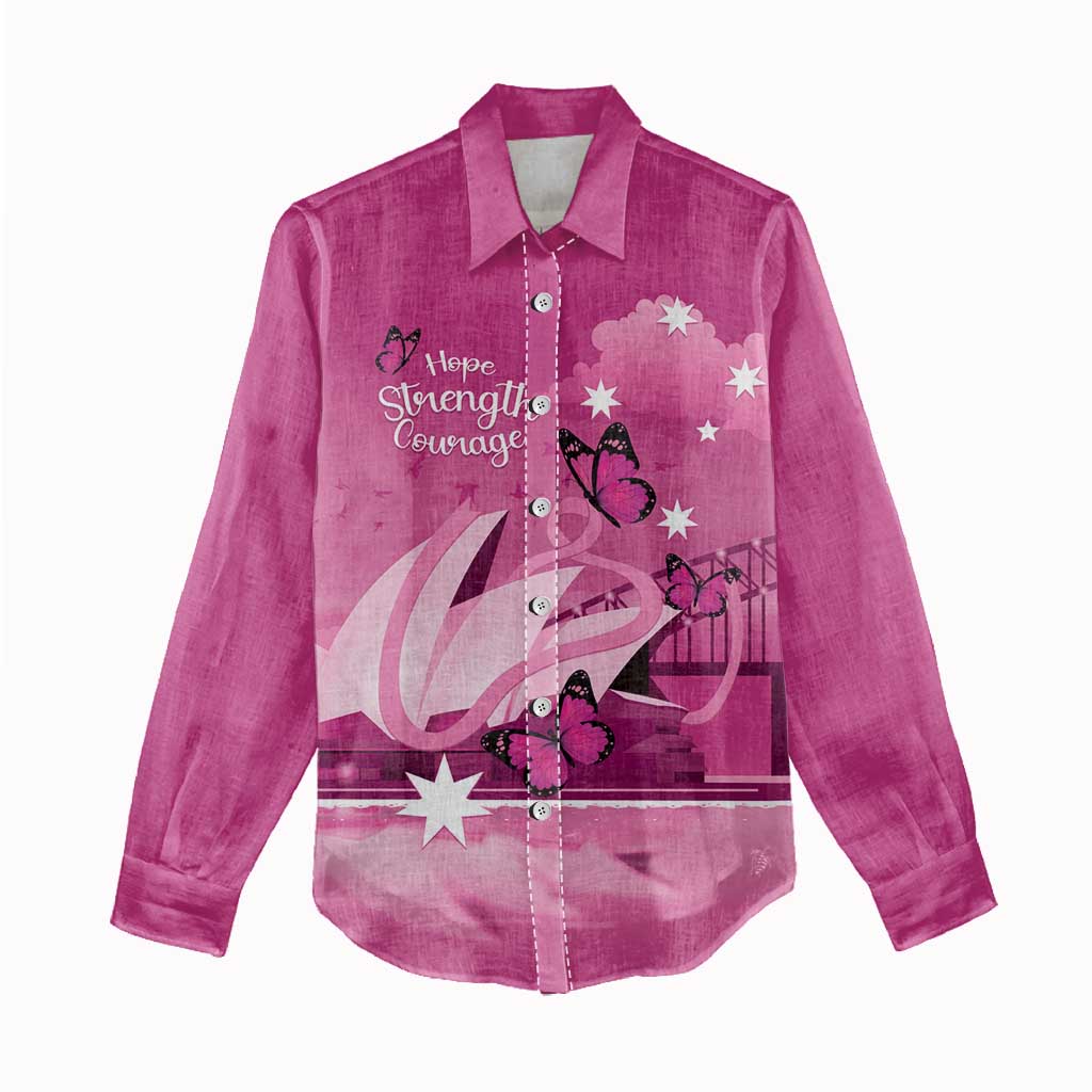 Personalised Australia Breast Cancer Awareness Women Casual Shirt Sydney Opera House Butterfly Pink Ribbon - Aussie Hoodie