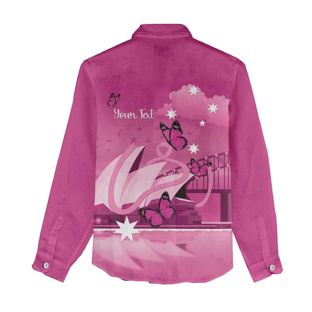 Personalised Australia Breast Cancer Awareness Women Casual Shirt Sydney Opera House Butterfly Pink Ribbon - Aussie Hoodie
