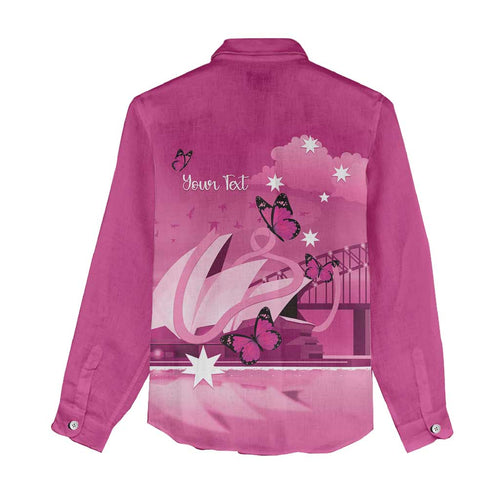 Personalised Australia Breast Cancer Awareness Women Casual Shirt Sydney Opera House Butterfly Pink Ribbon - Aussie Hoodie