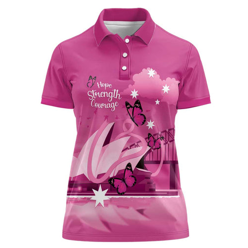 Personalised Australia Breast Cancer Awareness Women Polo Shirt Sydney Opera House Butterfly Pink Ribbon - Aussie Hoodie