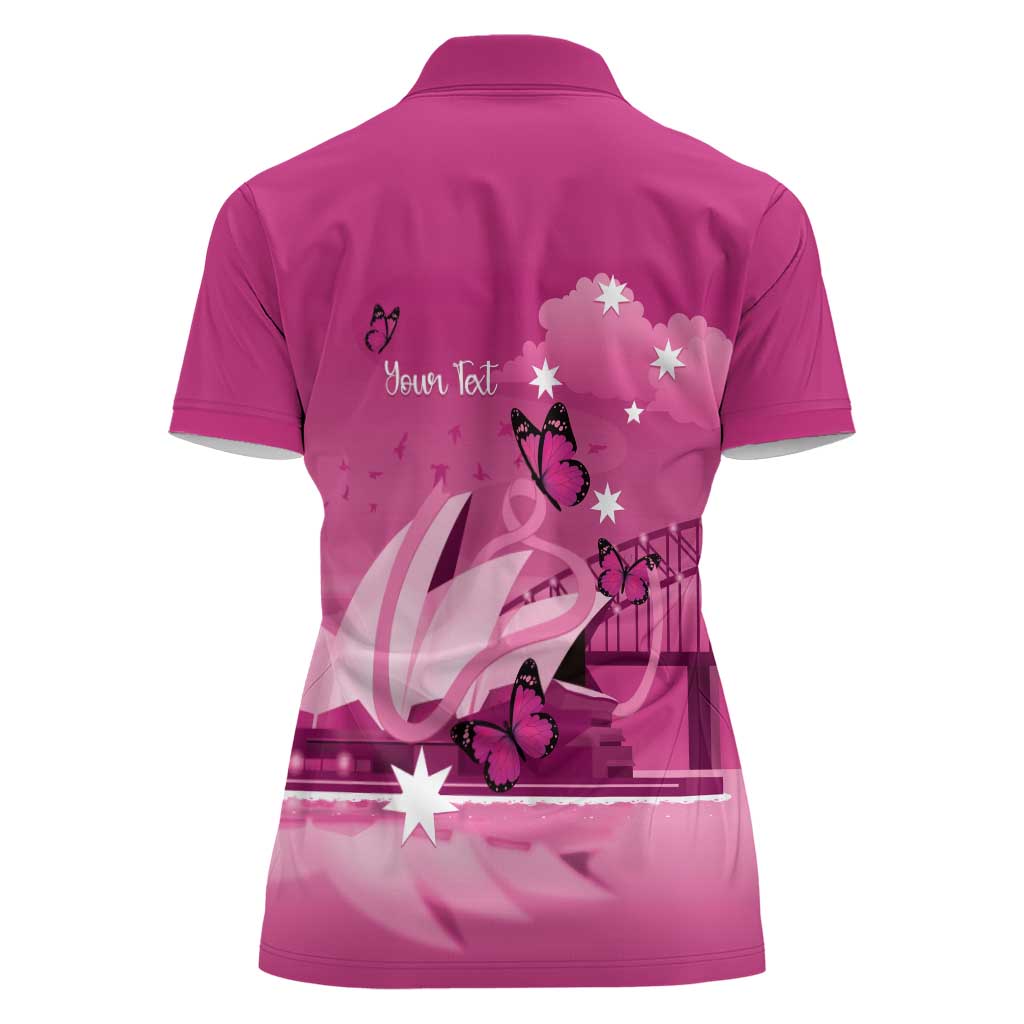 Personalised Australia Breast Cancer Awareness Women Polo Shirt Sydney Opera House Butterfly Pink Ribbon - Aussie Hoodie