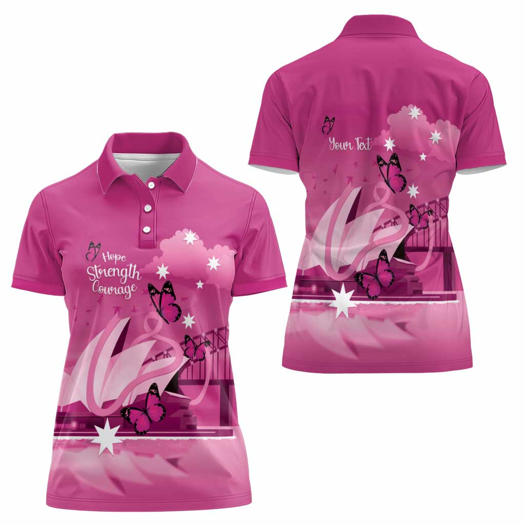 Personalised Australia Breast Cancer Awareness Women Polo Shirt Sydney Opera House Butterfly Pink Ribbon - Aussie Hoodie