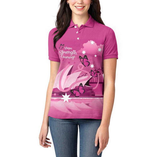 Personalised Australia Breast Cancer Awareness Women Polo Shirt Sydney Opera House Butterfly Pink Ribbon - Aussie Hoodie