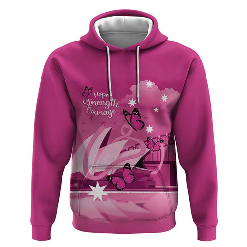 Personalised Australia Breast Cancer Awareness Zip Hoodie Sydney Opera House Butterfly Pink Ribbon - Aussie Hoodie