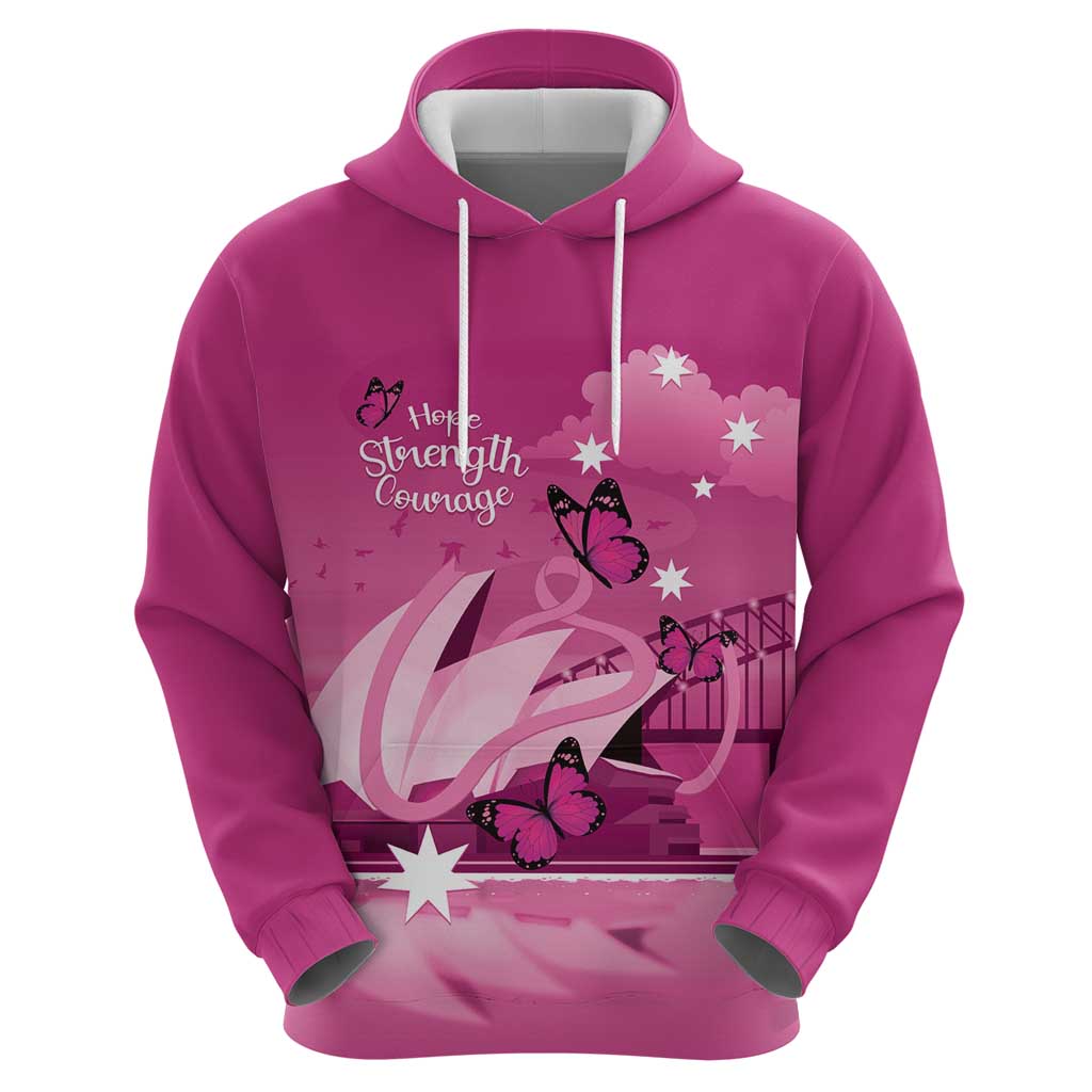 Personalised Australia Breast Cancer Awareness Zip Hoodie Sydney Opera House Butterfly Pink Ribbon - Aussie Hoodie