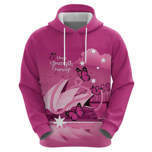 Personalised Australia Breast Cancer Awareness Zip Hoodie Sydney Opera House Butterfly Pink Ribbon - Aussie Hoodie