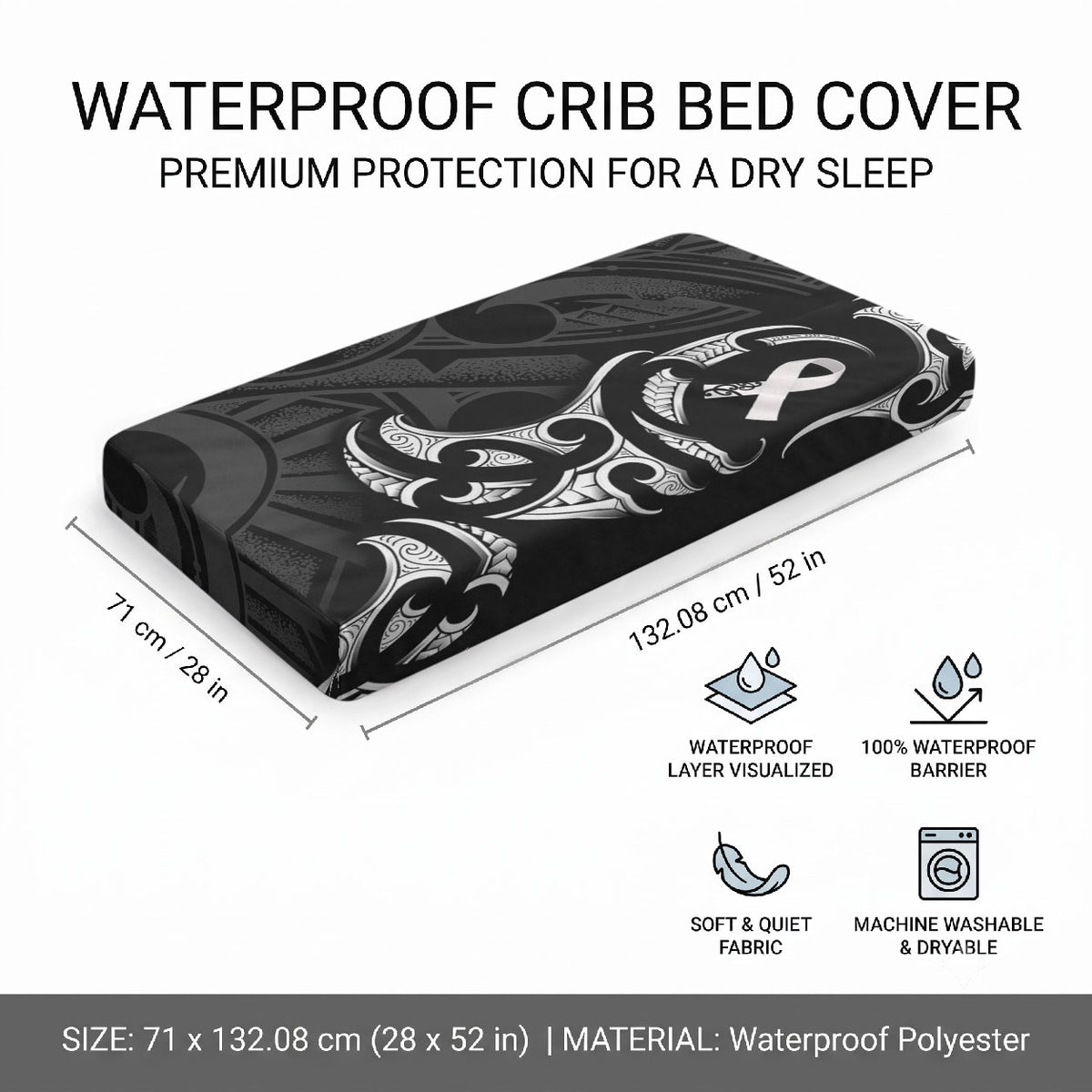 White Ribbon Day New Zealand Baby Bed Cover Aotearoa Maori Pattern