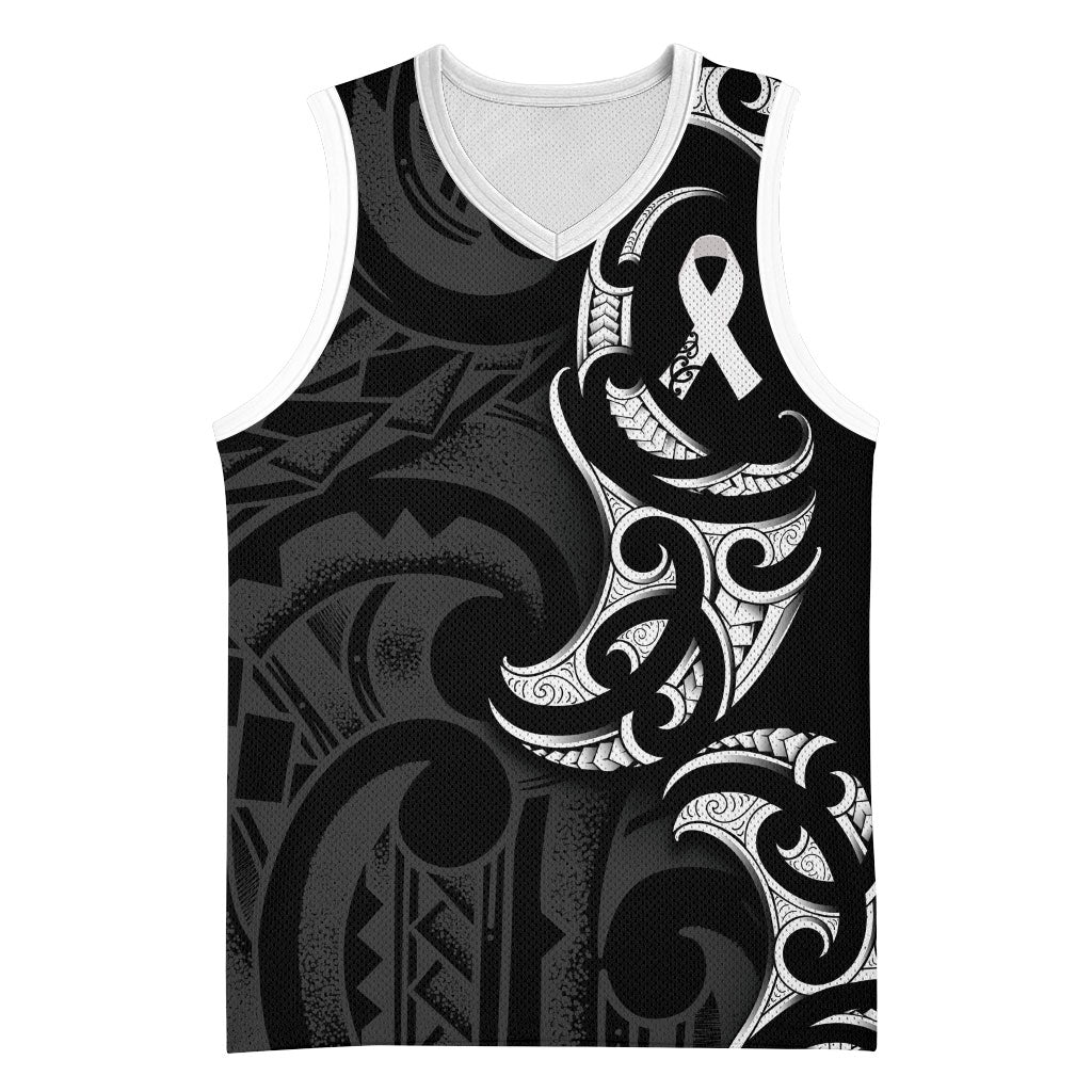 White Ribbon Day New Zealand Basketball Jersey Aotearoa Maori Pattern