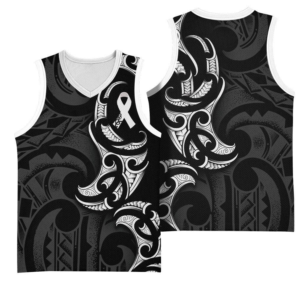 White Ribbon Day New Zealand Basketball Jersey Aotearoa Maori Pattern