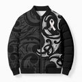 White Ribbon Day New Zealand Bomber Puffer Jacket Aotearoa Maori Pattern