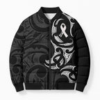 White Ribbon Day New Zealand Bomber Puffer Jacket Aotearoa Maori Pattern