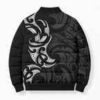 White Ribbon Day New Zealand Bomber Puffer Jacket Aotearoa Maori Pattern