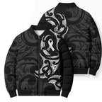 White Ribbon Day New Zealand Bomber Puffer Jacket Aotearoa Maori Pattern