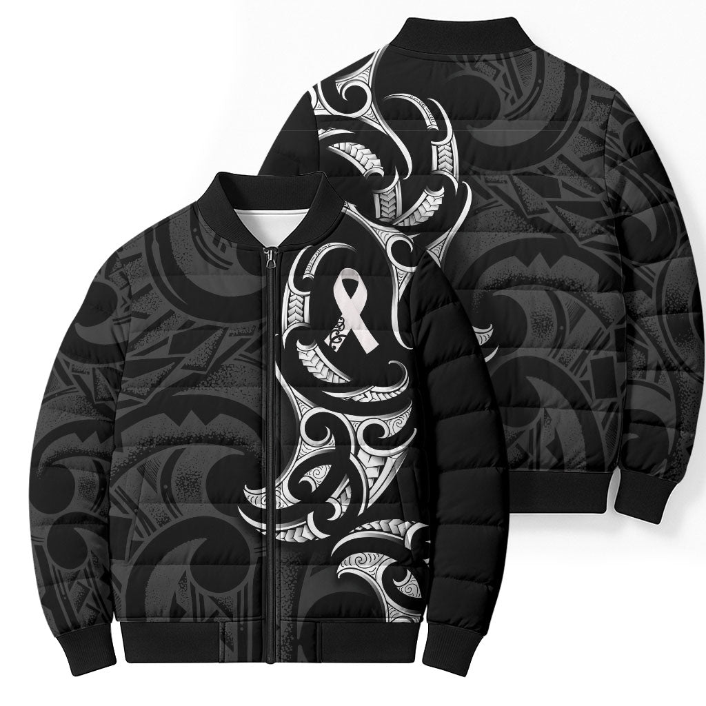 White Ribbon Day New Zealand Bomber Puffer Jacket Aotearoa Maori Pattern