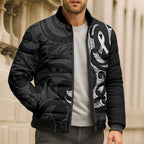 White Ribbon Day New Zealand Bomber Puffer Jacket Aotearoa Maori Pattern