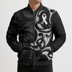 White Ribbon Day New Zealand Bomber Puffer Jacket Aotearoa Maori Pattern