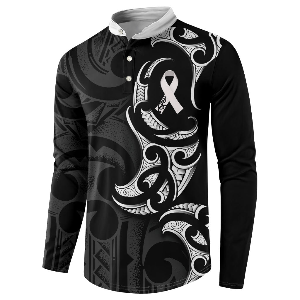 White Ribbon Day New Zealand Button Sweatshirt Aotearoa Maori Pattern