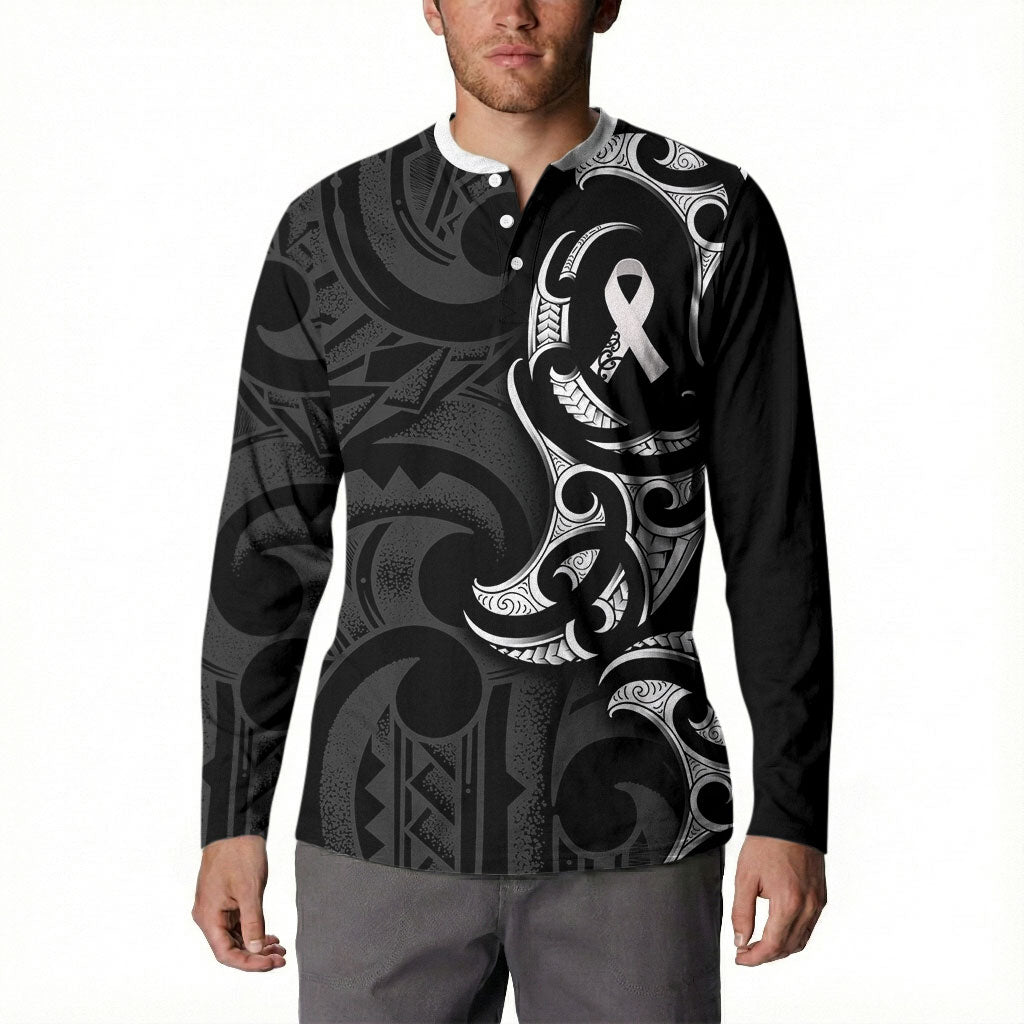White Ribbon Day New Zealand Button Sweatshirt Aotearoa Maori Pattern
