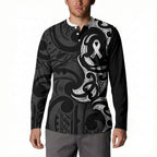White Ribbon Day New Zealand Button Sweatshirt Aotearoa Maori Pattern