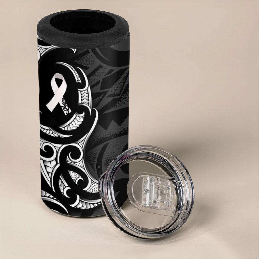 White Ribbon Day New Zealand 4 in 1 Can Cooler Tumbler Aotearoa Maori Pattern