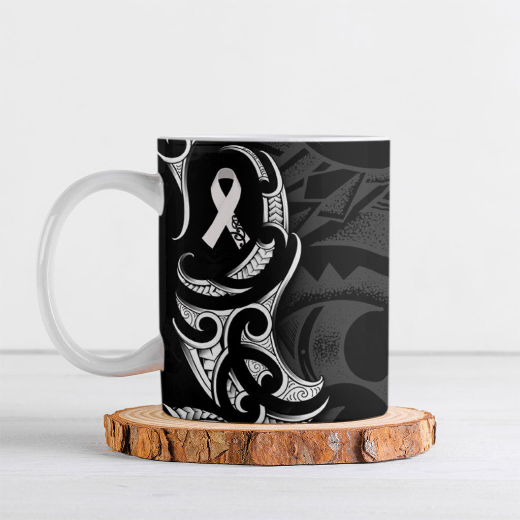 White Ribbon Day New Zealand Ceramic Mug Aotearoa Maori Pattern
