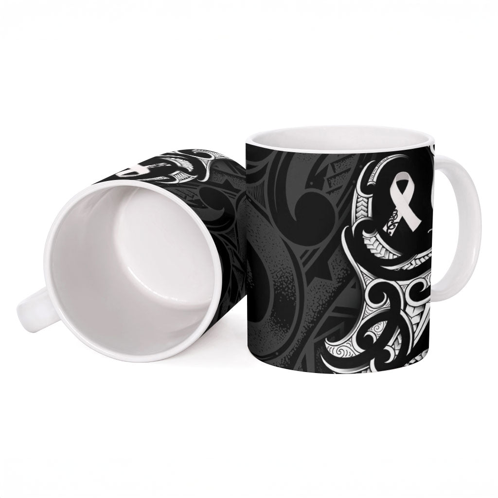 White Ribbon Day New Zealand Ceramic Mug Aotearoa Maori Pattern