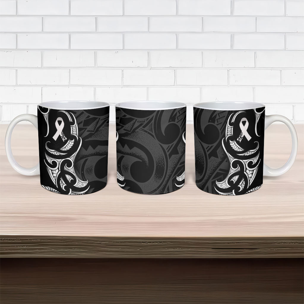 White Ribbon Day New Zealand Ceramic Mug Aotearoa Maori Pattern