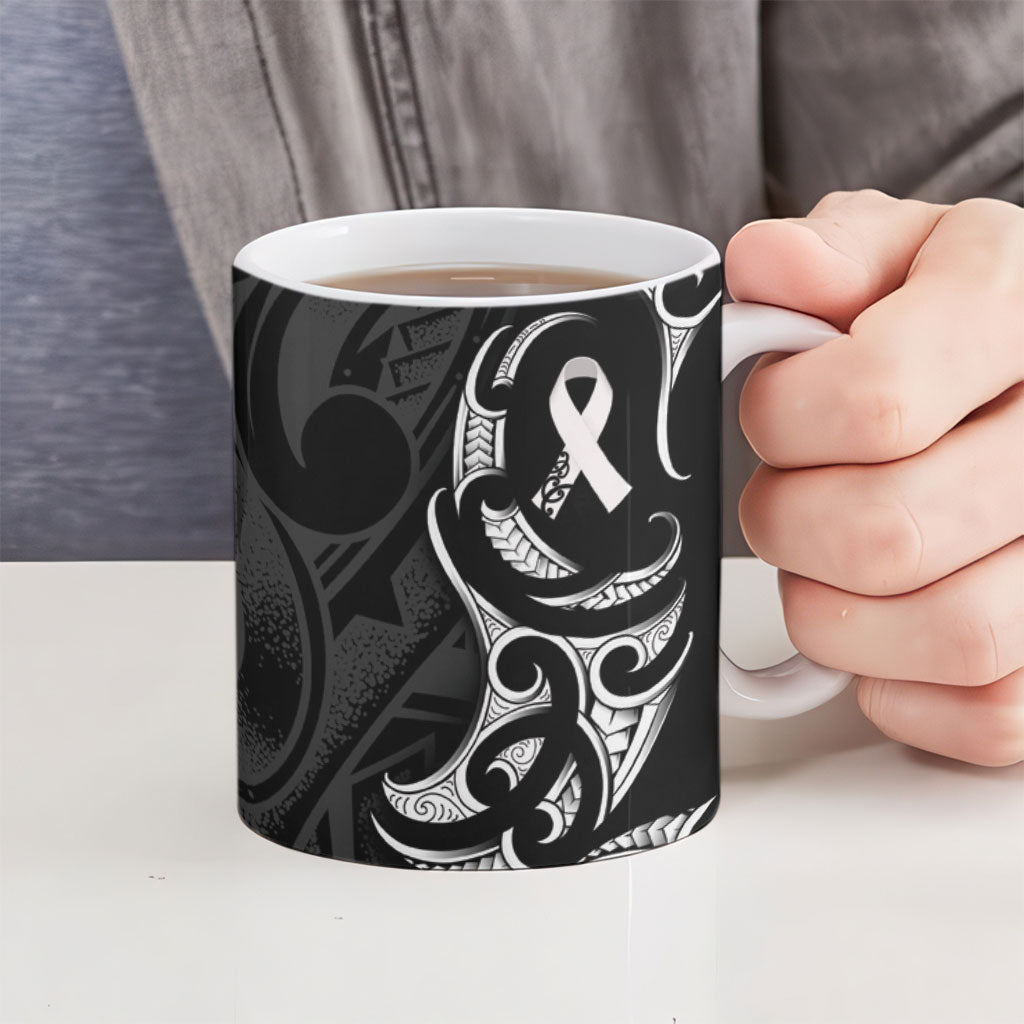 White Ribbon Day New Zealand Ceramic Mug Aotearoa Maori Pattern