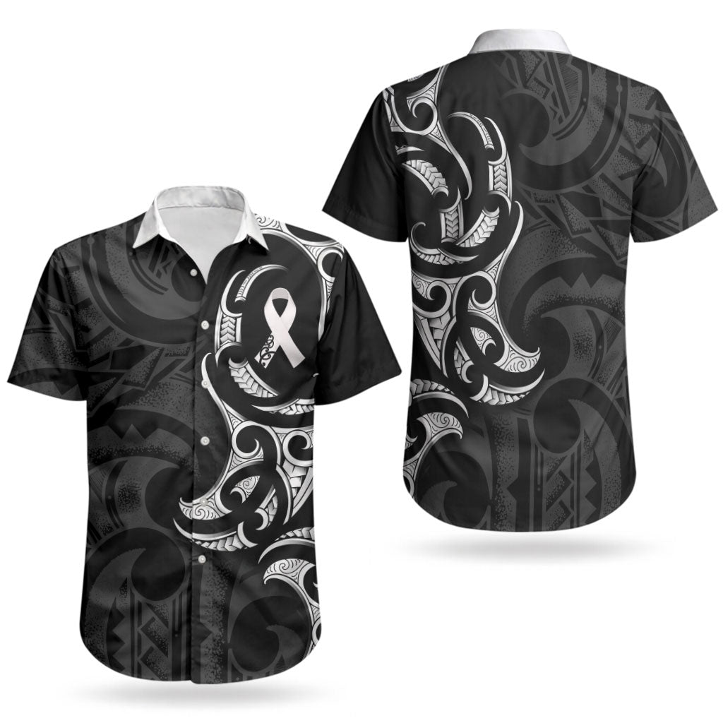 White Ribbon Day New Zealand Couples Matching Long Sleeve Bodycon Dress and Hawaiian Shirt Aotearoa Maori Pattern