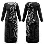 White Ribbon Day New Zealand Couples Matching Long Sleeve Bodycon Dress and Hawaiian Shirt Aotearoa Maori Pattern