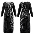 White Ribbon Day New Zealand Couples Matching Long Sleeve Bodycon Dress and Long Sleeve Button Shirt Aotearoa Maori Pattern