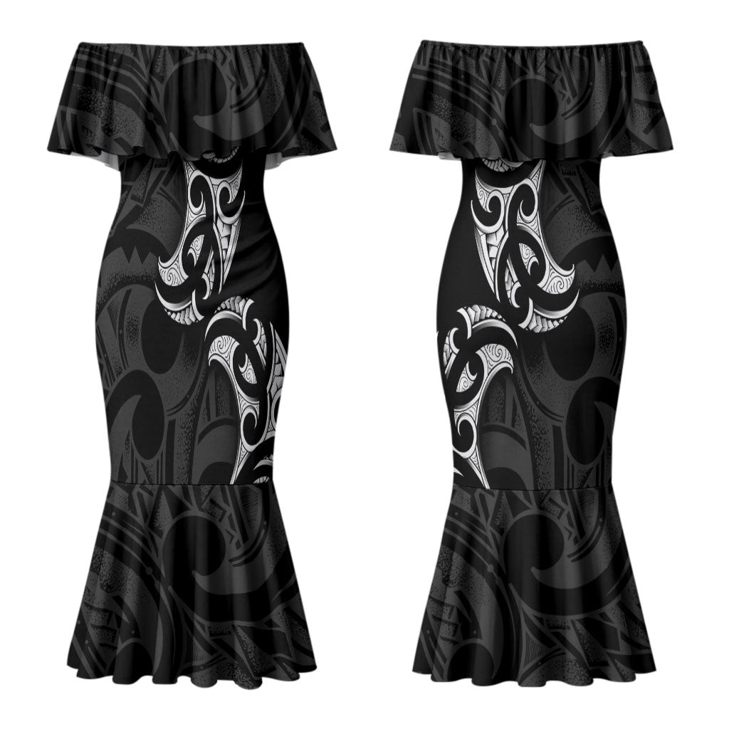 White Ribbon Day New Zealand Couples Matching Mermaid Dress and Hawaiian Shirt Aotearoa Maori Pattern