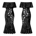 White Ribbon Day New Zealand Couples Matching Mermaid Dress and Hawaiian Shirt Aotearoa Maori Pattern