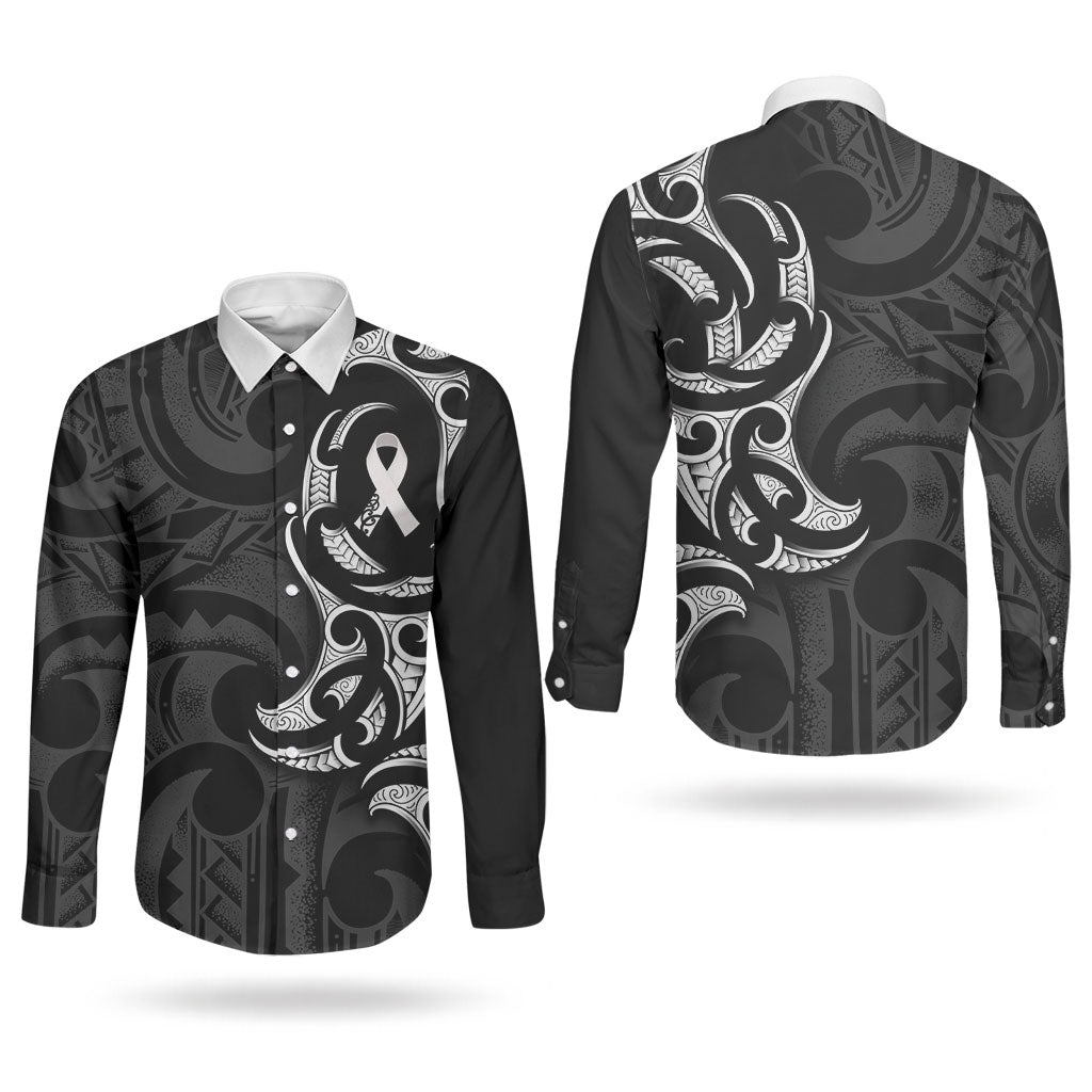 White Ribbon Day New Zealand Couples Matching Mermaid Dress and Long Sleeve Button Shirt Aotearoa Maori Pattern