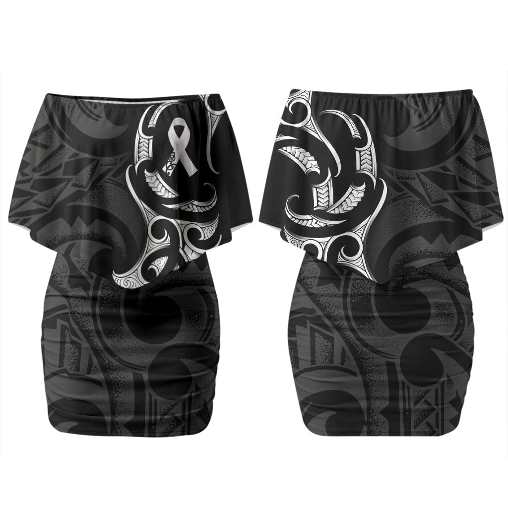 White Ribbon Day New Zealand Couples Matching Off Shoulder Short Dress and Hawaiian Shirt Aotearoa Maori Pattern