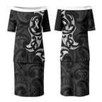 White Ribbon Day New Zealand Couples Matching Puletasi and Hawaiian Shirt Aotearoa Maori Pattern