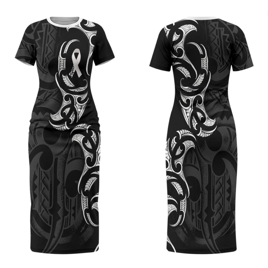 White Ribbon Day New Zealand Couples Matching Short Sleeve Bodycon Dress and Hawaiian Shirt Aotearoa Maori Pattern
