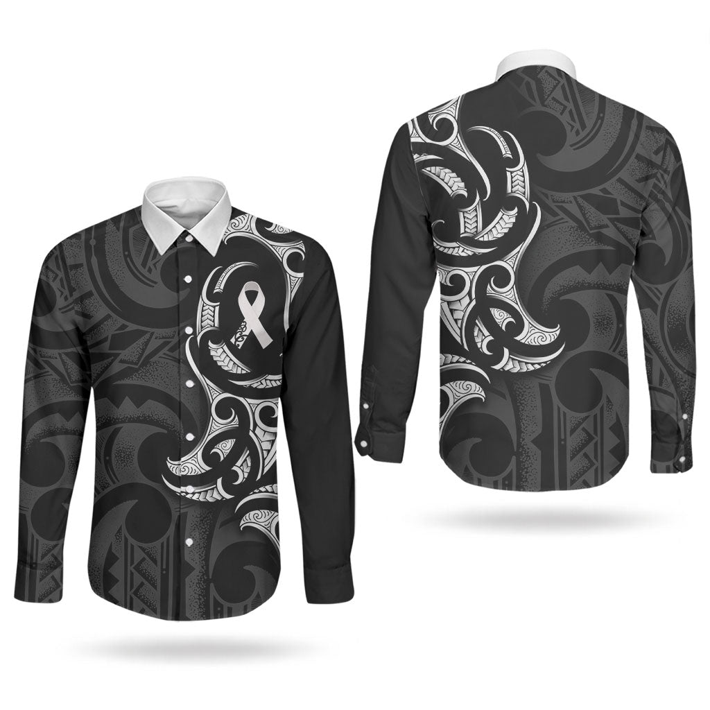 White Ribbon Day New Zealand Couples Matching Short Sleeve Bodycon Dress and Long Sleeve Button Shirt Aotearoa Maori Pattern