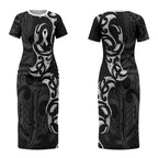 White Ribbon Day New Zealand Couples Matching Short Sleeve Bodycon Dress and Long Sleeve Button Shirt Aotearoa Maori Pattern