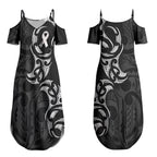 White Ribbon Day New Zealand Couples Matching Summer Maxi Dress and Hawaiian Shirt Aotearoa Maori Pattern