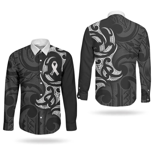 White Ribbon Day New Zealand Couples Matching Summer Maxi Dress and Long Sleeve Button Shirt Aotearoa Maori Pattern