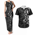 White Ribbon Day New Zealand Couples Matching Tank Maxi Dress and Hawaiian Shirt Aotearoa Maori Pattern