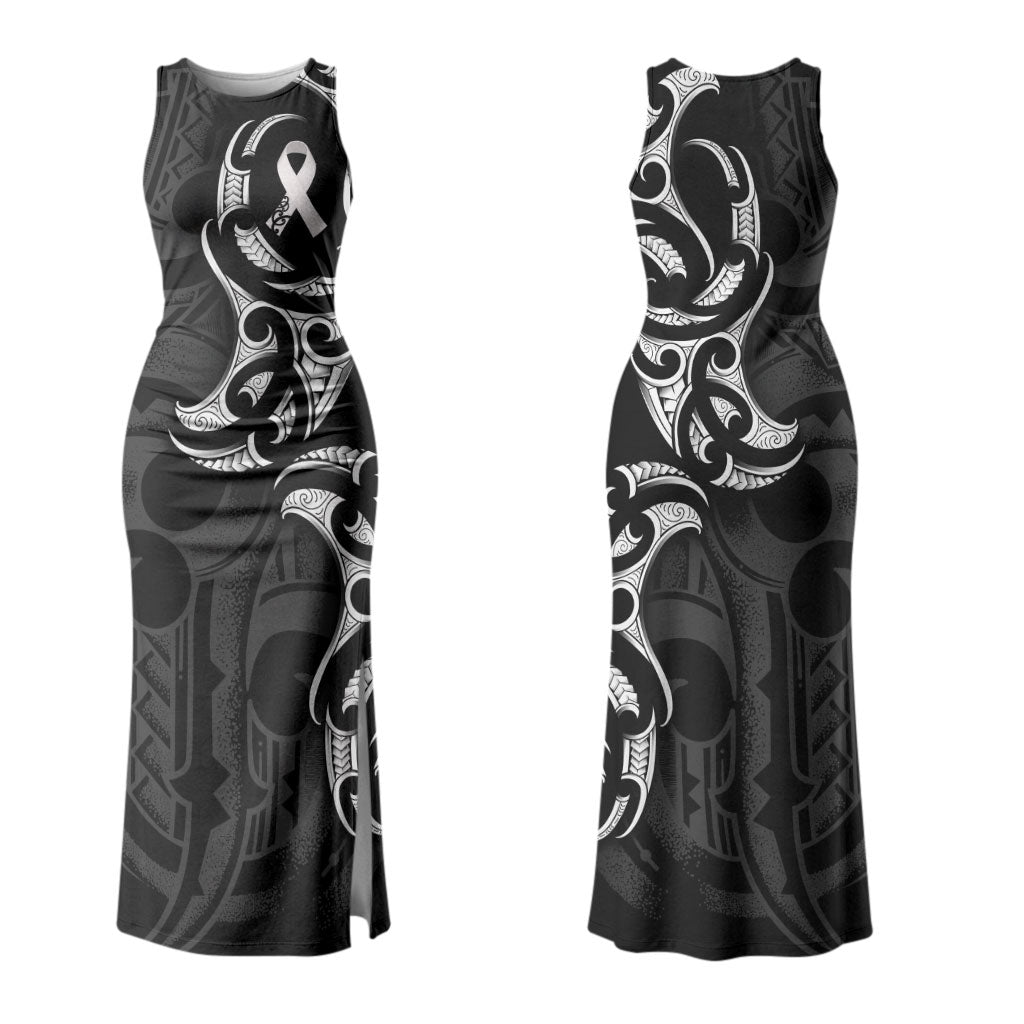 White Ribbon Day New Zealand Couples Matching Tank Maxi Dress and Hawaiian Shirt Aotearoa Maori Pattern