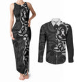 White Ribbon Day New Zealand Couples Matching Tank Maxi Dress and Long Sleeve Button Shirt Aotearoa Maori Pattern