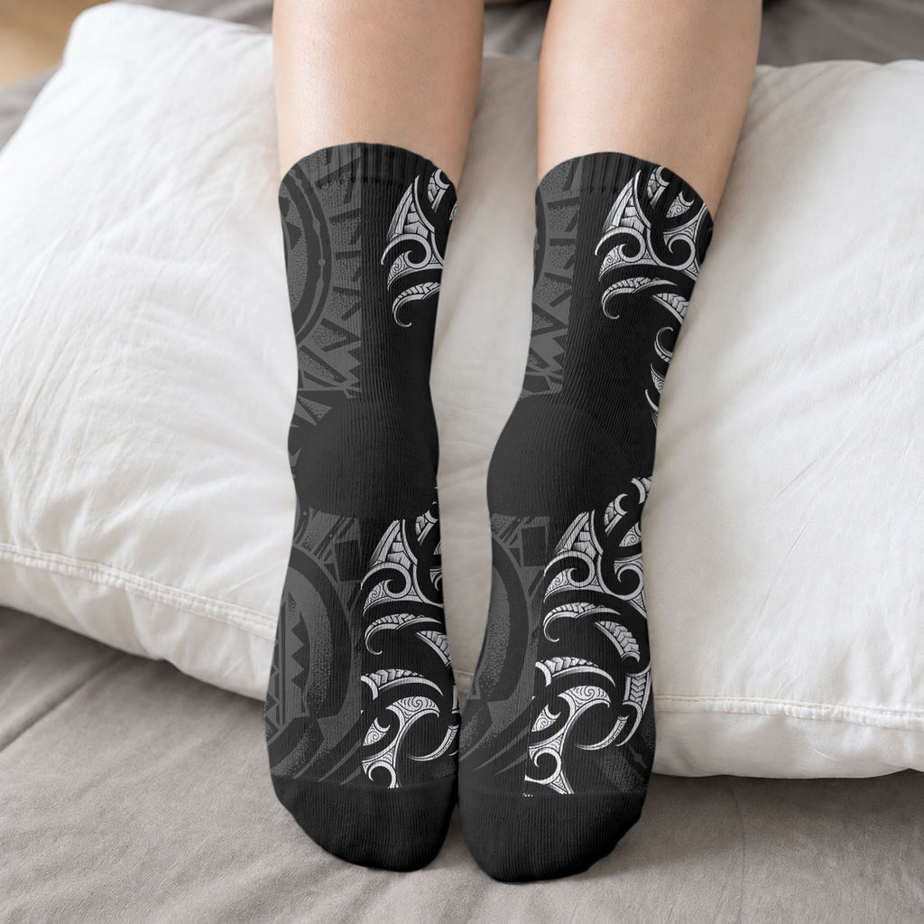 White Ribbon Day New Zealand Crew Socks Aotearoa Maori Pattern